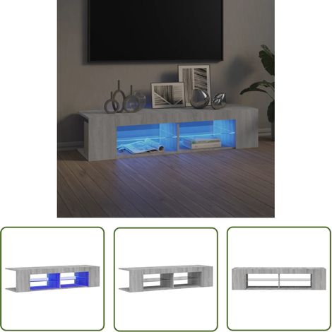 The Living Store TV-Schrank mit LED-Leuchten Grau Sonoma 135x39x30 cm - TV Schrank - Holzwerkstoff Möbel - Wohnzimmerschrank - LED Beleuchtung - Grauer Fernsehtisch (1/5)