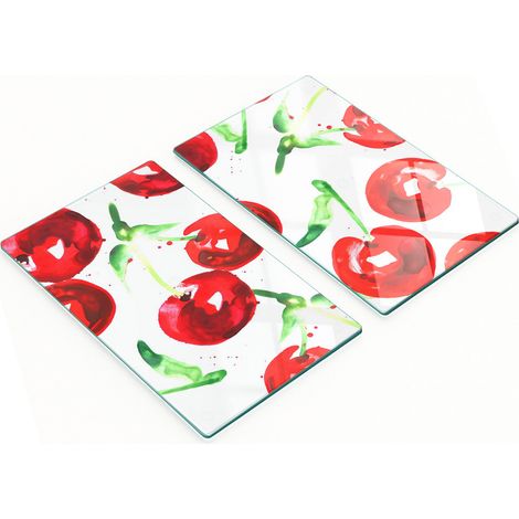Tableros de vidrio decorativos multifuncionales con estampado de cerezas, 2x30x52 cm.