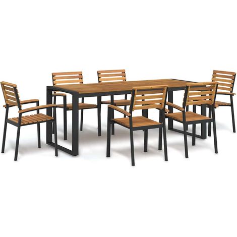 Ensemble à manger de jardin 7 pcs bois d'acacia solide et métal (1/5)