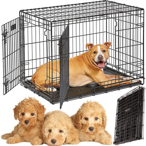 1 x Small (61x49x43cm) 2 Door Folding Dog/Puppy Cage Carrier With Plastic Tray (1/2)
