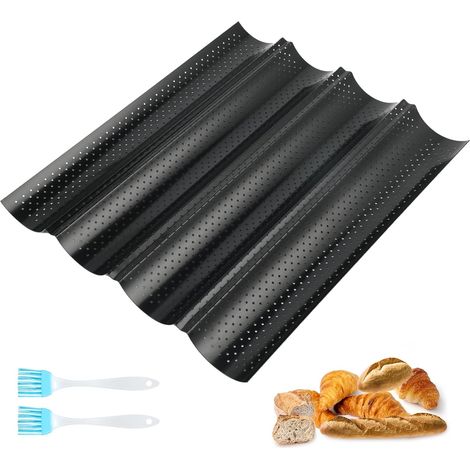 Moule antiadhésif 4 baguettes, acier carbone, 38x32,5 cm, pour pain croustillant au four. (1/5)