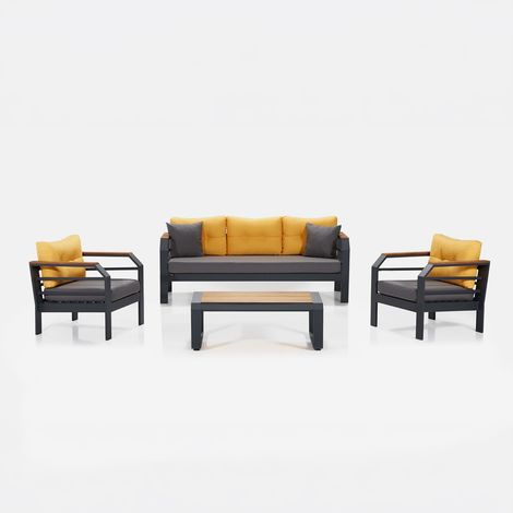 Aluminium-Gartensofa mit Beistelltisch Assento 3+1+1 in Gelb