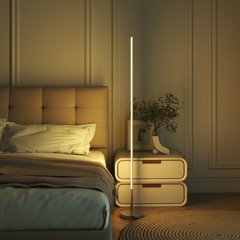 150 cm hohe LED-Stehlampe mit einstellbarer Farbtemperatur und Helligkeit, magnetischer Fernbedienung, Timer und Fußschalter, moderne Lampe für Wohnzimmer und Büro, Silber