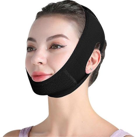 V-Linien-Maske, Gesichtsstraffungsband, Doppelkinnreduzierung, Kinnstraffung, Lifting, wiederverwendbar-Black (1/3)