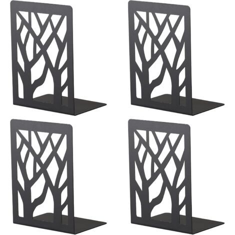QORVA-Lot de 4 serre-livres en métal avec butées antidérapantes, idéal pour la maison et le bureau. (1/5)