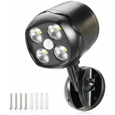 Lampe d'extérieur avec détecteur de mouvement, IP65 imperméable LED spot batterie alimenté 600lm, détecteur de mouvement avec batterie flexibles pour jardin, allée, patio, entrée (1/4)