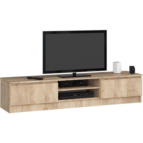 Akord – Meuble TV 160 cm chêne sonoma – 2 portes battantes – 2 étagères ouvertes – Panneau stratifié – Dimensions 160x40x33 cm