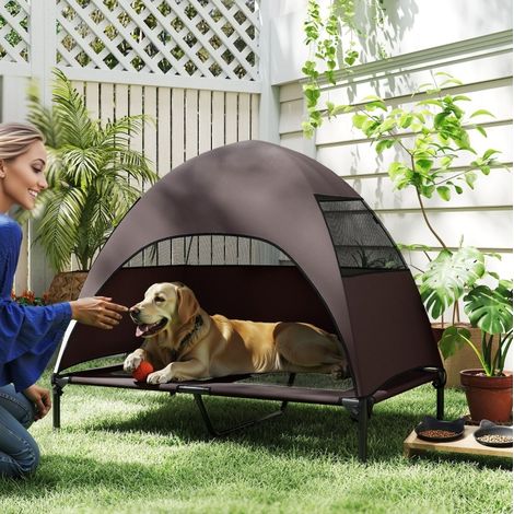Cuccia rialzata per cane da esterno con tetto, 106 x 76 x 99 cm, per cani grandi, marrone HAVRYA (1/4)