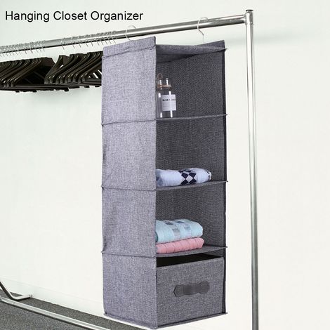 Hängender Kleiderschrank-Organizer, Kleideraufbewahrung, 4 Ablagen mit Schublade (Grau) (1/5)