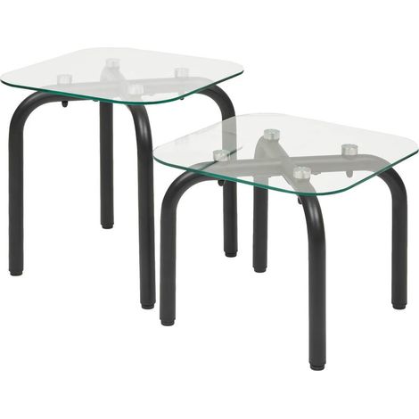 Lot de 2 tables basse en verre et métal noir - Longueur 50 x largeur.50 x Hauteur 49,5/39,5 cm (1/5)
