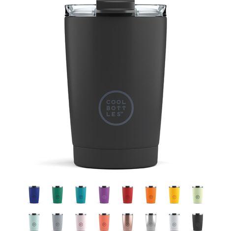 Cool Bottles - Tumbler - Bicchiere Termico in Acciaio Inossidabile - 330 ml - Mono Black - Tazza da Caffè - Coperchio Ermetico - Bevande Fredde 10 ore e Calde 5 ore - Finitura Antimacchia (1/5)