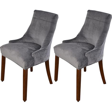 Set of 2 tufted velvet banquet chair covers with armrests for dining room chairs (dark grey) (1/5)