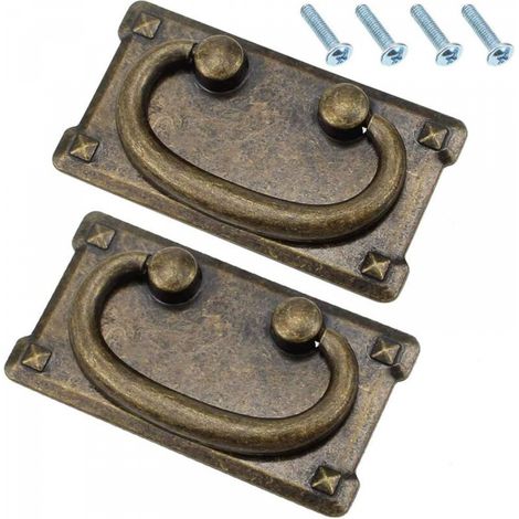2 Poignées de Tiroir Classiques, Avec Vis, Poignées d'Anneau de Tiroir en Bronze Antique Vintage, Décoration Rectangulaire pour Portes d'Armoires et Portes de Meubles (1/5)