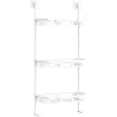 Étagère de rangement multifonctionnelle pour salle de bain, en polypropylène antirouille, blanche, pour shampoing, savon et serviettes. (1/5)