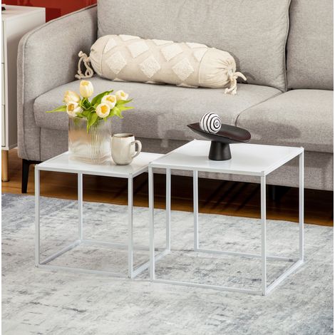 table basse gigogne carrée 2 pièces acier blanc OKMYHOME (1/5)
