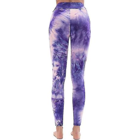 Leggings imprimés push-up pour le sport, musculation, yoga, tie-dye, taille haute - M - Violet bleu (1/4)