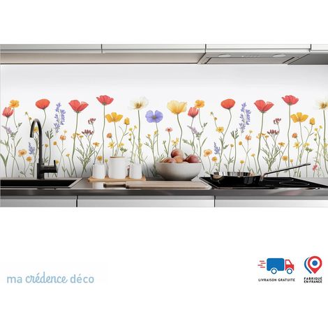 Crédence : Fleurs des champs 4 - Couleur rouge - Alu composite - 120 - 60 (1/3)