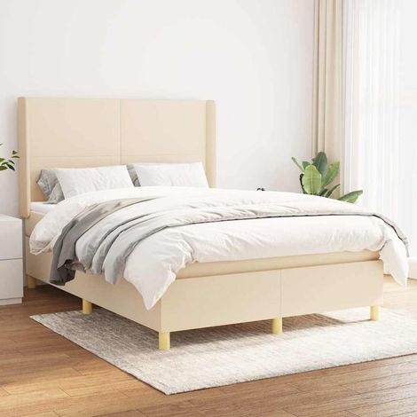 Cama box spring con colchón tela color crema 140x190 cm (1/5)