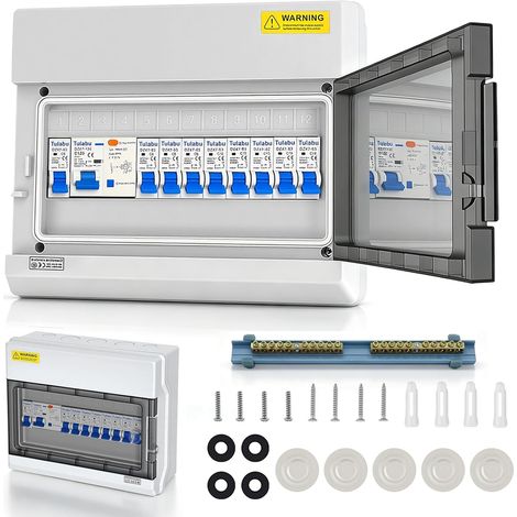 Boîte à fusibles en saillie IP65 avec disjoncteur FI, boîte de distribution en saillie 125 A, 2 x C16A, 3 x C10A, 4 x C6A (1/5)