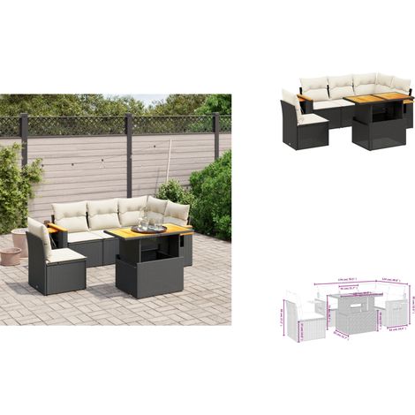 6-tlg. Garten-Sofagarnitur mit Kissen Schwarz Poly Rattan - Gartenmöbel Set - PE-Rattan Möbel - Outdoor Lounge - Gartenlounge - Terrassenmöbel (1/3)