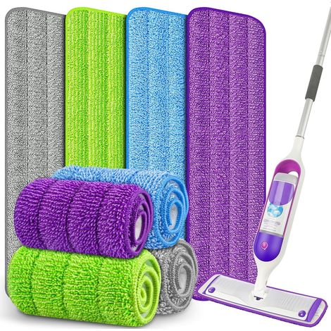 Lot de 4, compatible avec Swiffer PowerMop — Housses trapézoïdales de rechange pour balai spray — Microfibre, lavables et réutilisables (1/4)