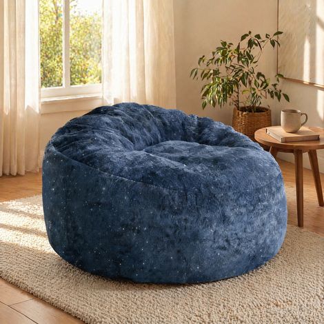Poltrona pouf XXL con schienale alto curvo, blu, in flanella, 100 x 98 x 61 cm, REDOM (1/5)