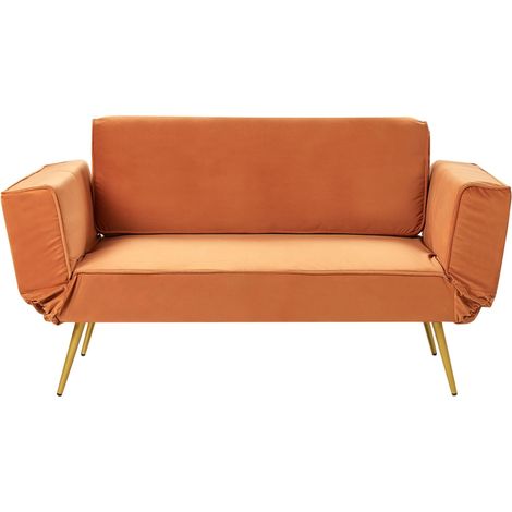 Sofa Bed 2 Seater SAARELA Velvet Orange (1/5)