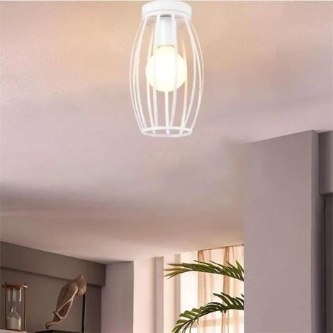 U-Do Rétro Plafonnier Intérieur Industriel Lampe de Plafonde Cage en Métal Blanc décoration Café Couloir Salon (1/4)