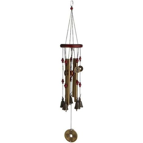 Carillon à vent décoratif avec 4 tuyaux et 5 cloches, idéal pour décoration extérieure et jardin, fixation murale ou sur support (1/4)