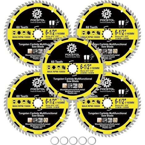 Kreissägeblatt Holz 60 Zähne 20mm 16mm Aluminium Kunststoff 165mm 5 (1/5)