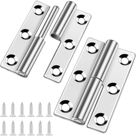 Lot de 2 charnières amovibles de 6,35 cm - Charnières - Petites charnières en acier inoxydable 304 - Charnières de porte amovibles - Pliable - Pour gaucher (1/5)