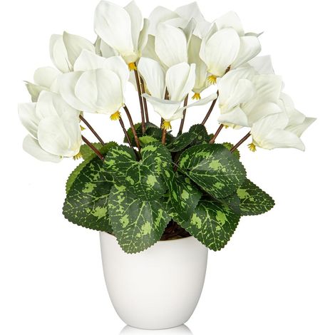 Fleurs de Cyclamen Artificielles Plante en Pot Fleurs Fausses Soie Plantes en Pot Faux Cyclamen Blanc Composition Florale Décoration pour la Maison Bureau Salle de Bains Étagère Bureau (1/5)