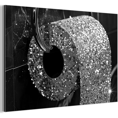 QUADRO DI METALLO WC - Carta igienica - Bianco e nero - Brillantini 60x40 cm (1/5)