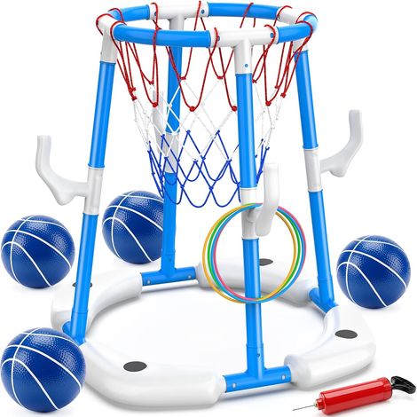 2-in-1 schwimmender Pool-Basketballkorb – Basketball- und Ringspiel – mit 4 Bällen und 12 Ringen – geeignet für Kinder von 3 bis 12 Jahren (1/5)