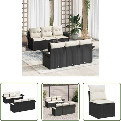 Poly-Rattan - Gartensofa-set mit Kissen 7 pcs Schwarz Poly-Rattan (1/5)