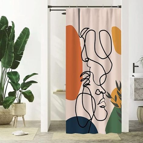 Rideau de douche abstrait, résistant à la moisissure et imperméable, rideau de douche lavable en tissu polyester 90x180cm (1/5)