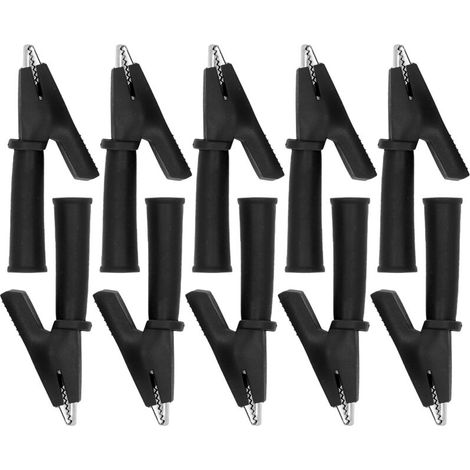 10 pezzi di morsetti a coccodrillo per cavi di prova, morsetti di sicurezza in ottone isolati in PVC per multimetro per spina a banana da 4 mm, neri