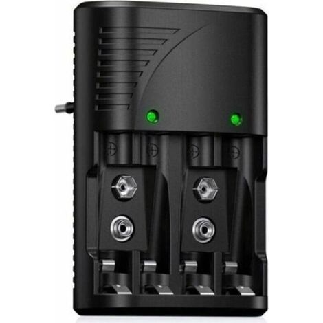 Chargeur de Piles Universel pour AA/AAA/9V, Chargeur Rapide 6802 pour Piles Rechargeables NI-MH AA/AAA ou 9V, avec Indicateur LED, Tension Mondiale. (1/4)