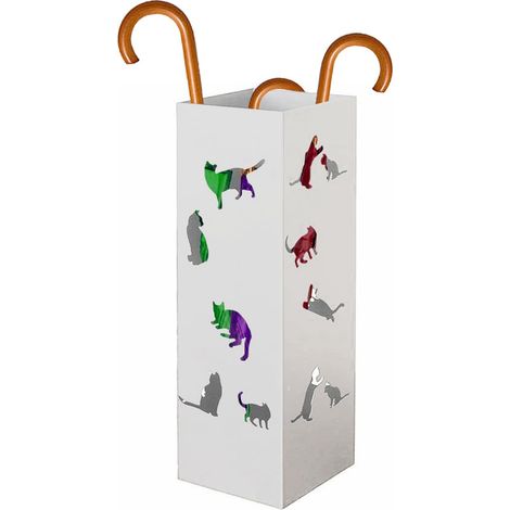 Porte-parapluie d'entrée en métal 15,5 x 15,5 x 49 cm, forme carrée, design chats, porte parapluie décoratif élégant et peu encombrant, idéal pour organiser des parapluies (blanc) (1/5)