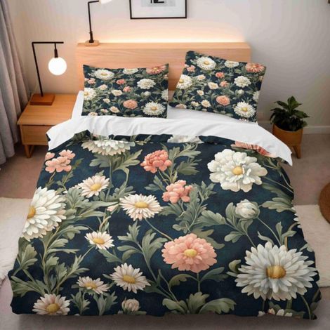 Housse De Couette - Microfibre - 140x200 Cm - Motif Floral Vintage - 3 Pièces - Adultes Et Enfants (1/5)