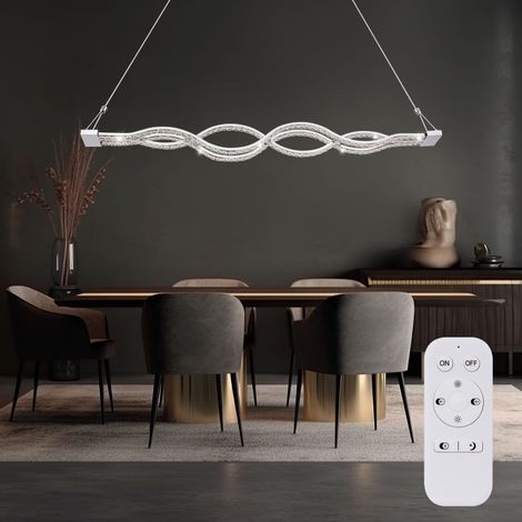 Pendellampe Hängelampe Hängeleuchte geschwungenes Design, Glaskristalle chrom, Fernbedienung dimmbar, CCT, 1x LED 30W 2945Lm warm-kaltweiß, LxBxH 95x7x110 cm