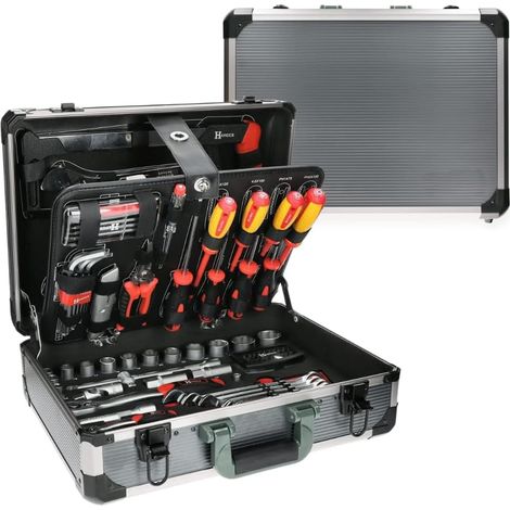 121 Pièces Caisse à outils, Chrome Vanadium, Aluminium, Clés mixtes, Tournevis, Bricolage