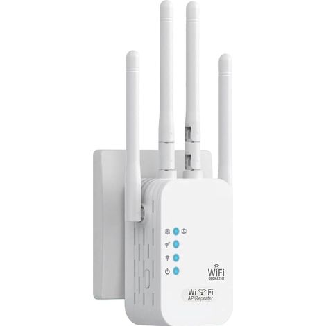 Répéteur WiFi, amplificateur de signal double bande (2,4 GHz/5 GHz) 1200 Mbit/s avec 4 antennes, extenseur WiFi à 3 modes (répéteur/routeur/point d'accès), port Ethernet, compatible avec tous les rout (1/5)