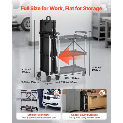 Chariot d'Atelier Max. 136 kg Chariot de Service Pliable à 3 Niveaux, 4 Roulettes Pivotantes dont 2 avec Frein, pour Garage, Atelie… (1/5)