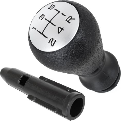 Pomo de cambio de marchas Peugeot 206 NEGRO + PLATA NEGRO ESQUEMA + adaptador / Juego de 2 adaptadores para palanca de cambios (1/2)