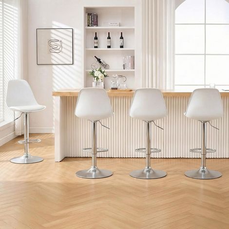 2 tabourets de bar blancs en similicuir pivotants avec dossier, repose-pieds et hauteur réglable 60-82 cm pour cuisine et bar (1/5)
