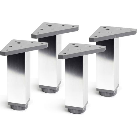 Lot de 4 pieds carrés réglables en aluminium 200 mm – Finition chrome brillant – Dimensions 40x40x200 mm – Pour meubles lourds