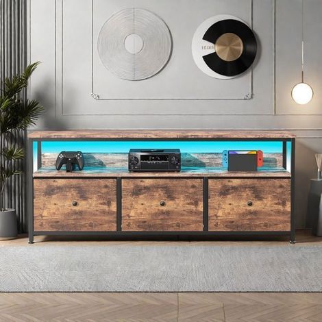 Salonbuffet - TANANT - Niedriger Buffet mit LED - 3 Schubladen - 1 Regal - Moderner Stil - 108x30x57 cm