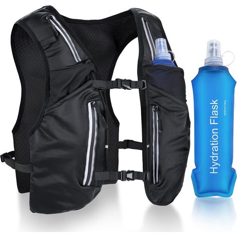 Laufweste für Damen und Herren, leichter, reflektierender Trinkrucksack mit 500-ml-Soft-Wasserflasche, verstellbare Brustgurte für Laufen, Wandern, Radfahren und Marathonläufe