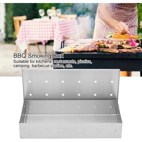 Boîte de fumoir en acier inoxydable de grande capacité barbecue à copeaux de bois boîte à fumer accessoire de gril de barbecue-DUO (1/4)
